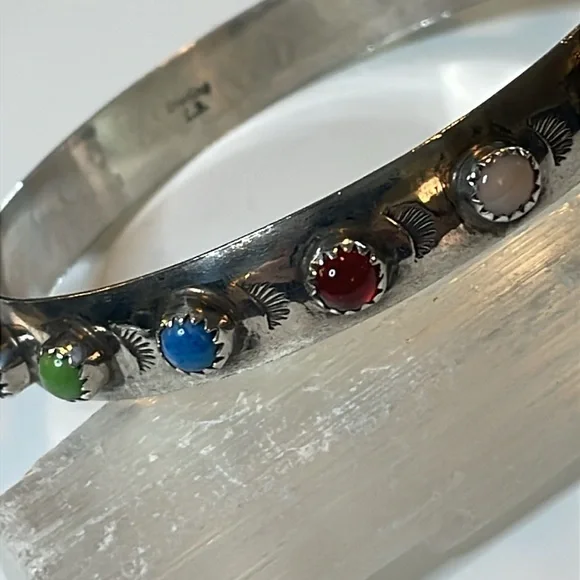 Vintage Zuni Native American Sterling Silver Bangle Bracelet